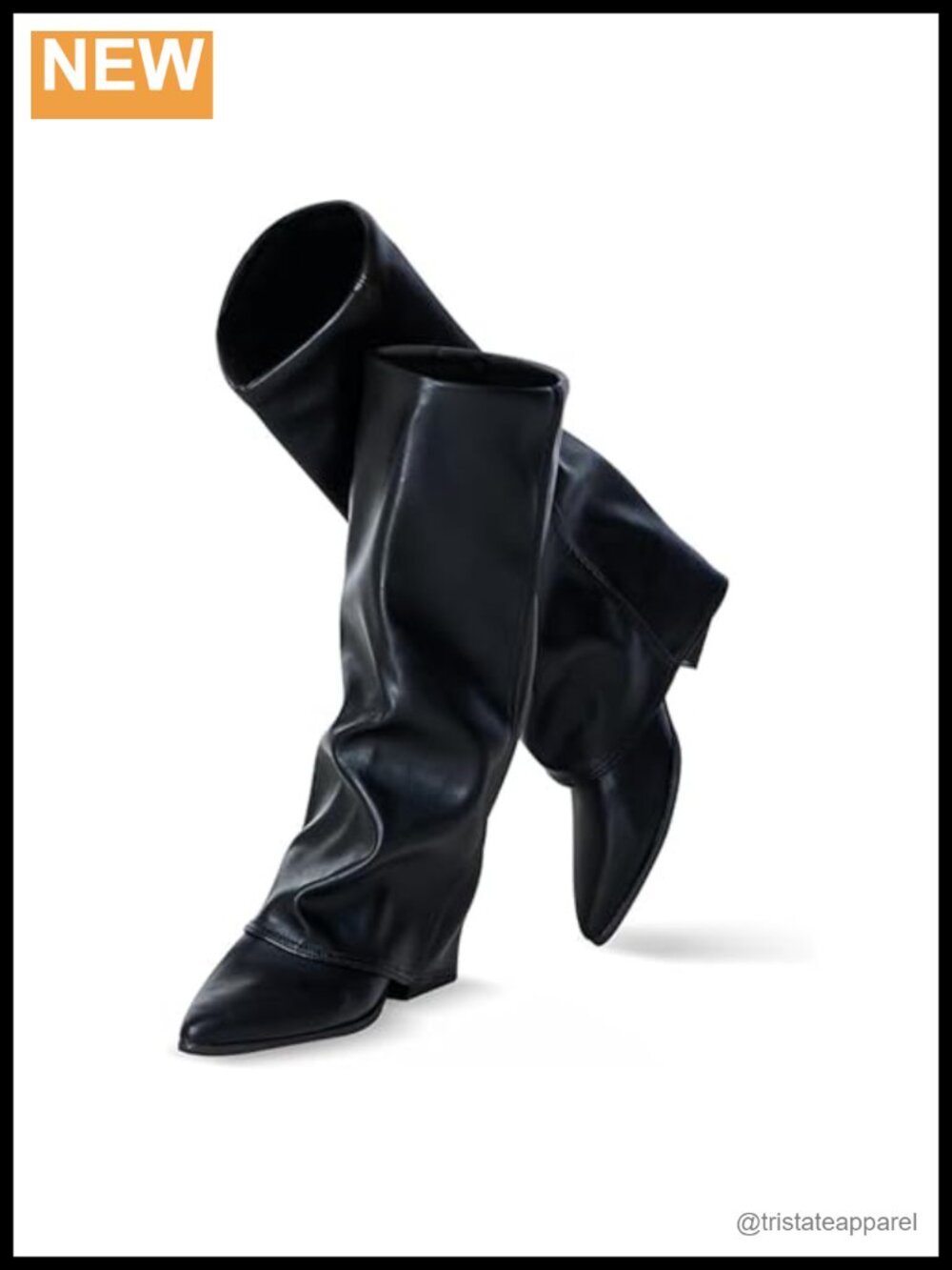 Faux Leather Slouchy Fold Over Knee High Block Heel Boots
